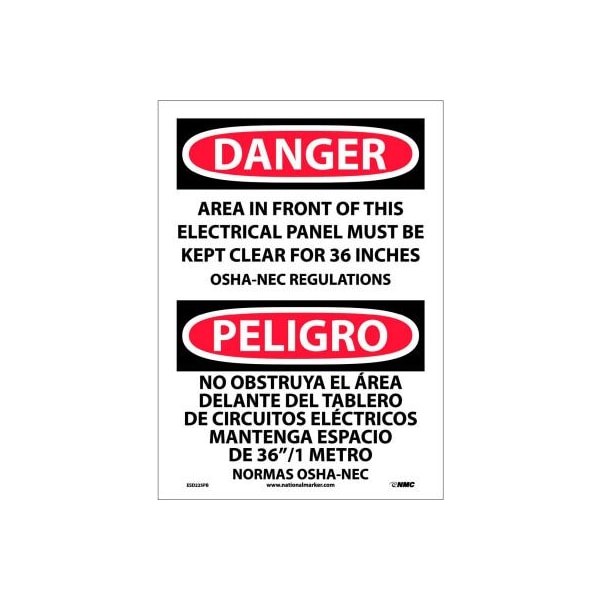 Bilingual Vinyl Sign - Danger Area In Front Of This Electrical Panel Kept Clear